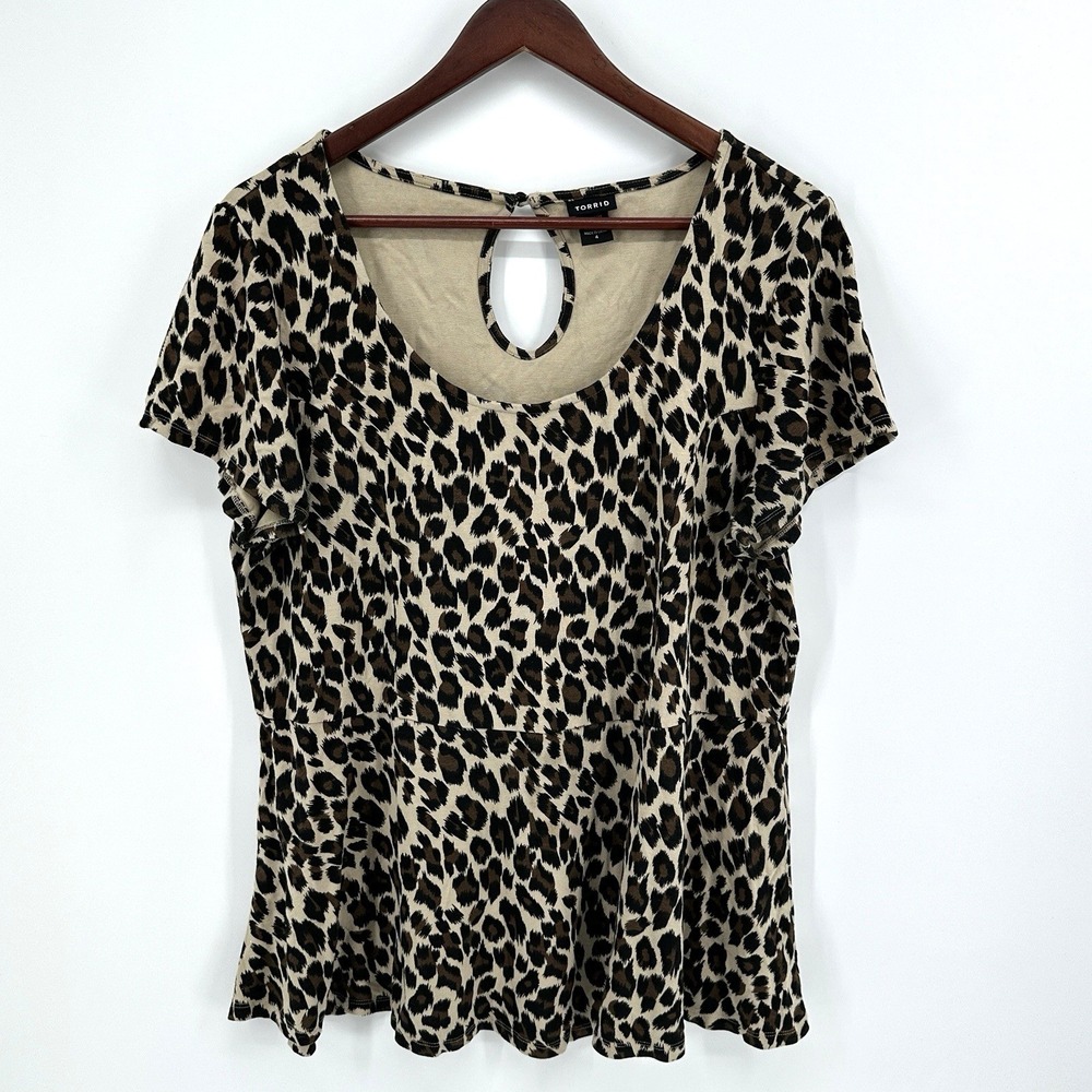 Torrid Knit Leopard Shirt Top 4 Plus Stretch Leopard  Animal Print Peplum